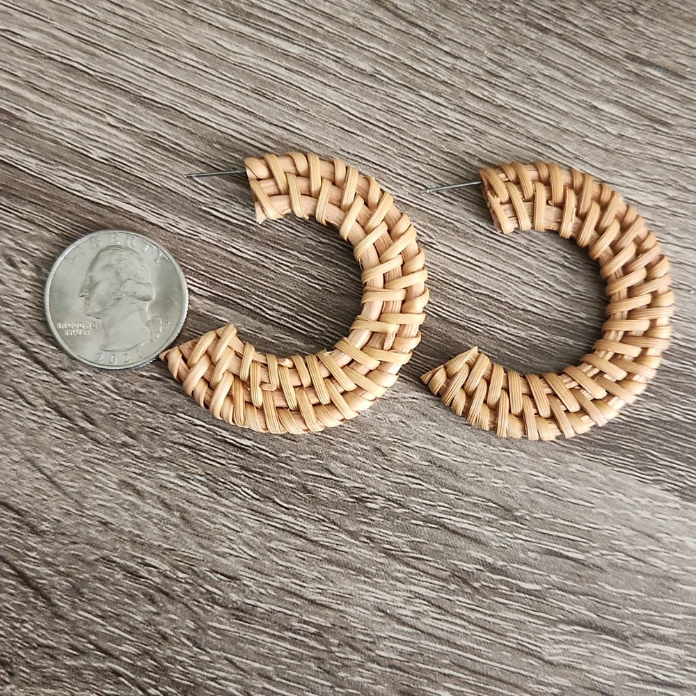 Minimalist Boho Rattan Flat Hoops - Picture 4 of 4
